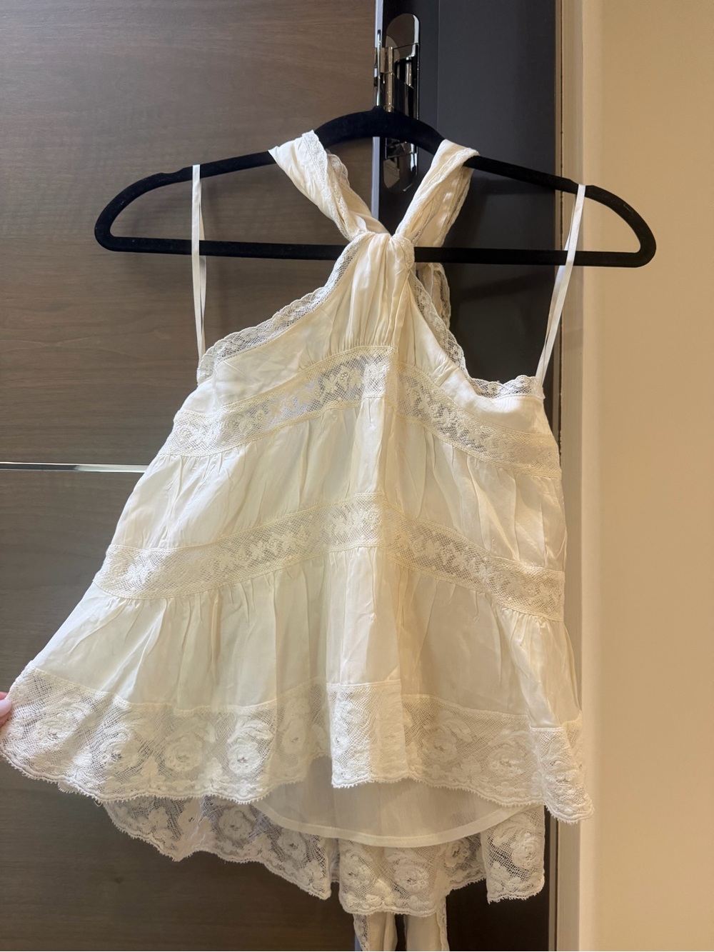 LoveShackFancy Cream Halter Lace-Trim Top